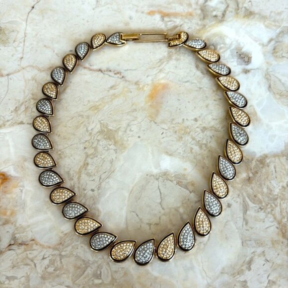 Butler Fifth Avenue Gold Tone, Black Enamel Swarovski Crystals Teardrop Choker - Picture 5 of 9